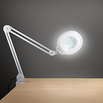 Nova Microdermabrasion Daylight Clamp Magnifying Lamp Workbench Light - 5 Diopter Magnifier - Desk Clamp Mount - Adjustable Swivel & Swing Arm(white desk lamp)