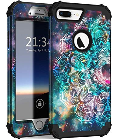 iPhone 8 Plus Case, iPhone 7 Plus Case, Hocase Heavy Duty Shockproof Protection Hard Plastic Silicone Rubber Hybrid Protective Case for iPhone 7 Plus/iPhone 8 Plus - Mandala in Galaxy