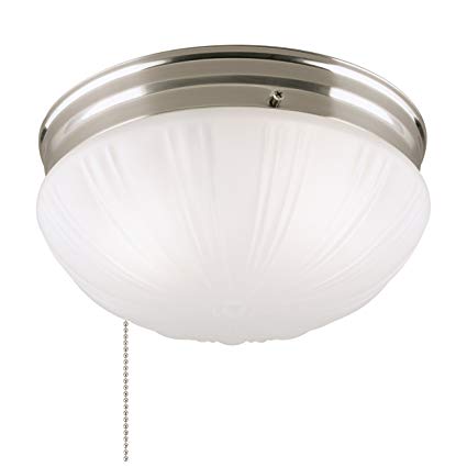 Westinghouse 6721000 Two-Light Flush-Mount Interior Ceiling Fixture with Pull Chain, Brushed Nickel Finish with Frosted Fluted Glass
