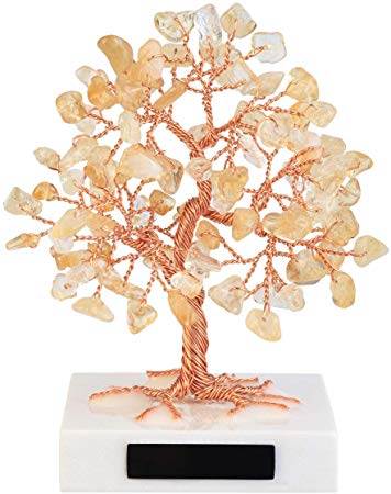 Jovivi 3.54"-4.7" Mini Natural Citrine Healing Crystals Stone Bonsai Money Tree Tumbled Gemstones on Marble Base Feng Shui Ornaments for Good Luck, Wealth Home Office Decor Spiritual Gift