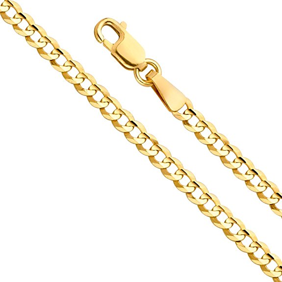 14k Yellow OR White Gold SOLID 2.5mm Cuban Curb Chain Necklace with Lobster Claw Clasp