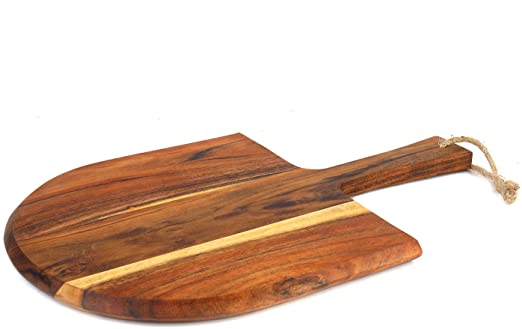 Kaizen Casa Acacia Wood Pizza Peel, Cheese Paddle Board, Bread & Crackers Platter, for Serving & Minor Food Prepare, with Handle (12” x 12” x 6”)