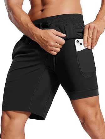 CRZ YOGA Men's 2 in 1 Running Shorts with Liner - 9'' Quick Dry Workout Sports Athletic Shorts with Pockets