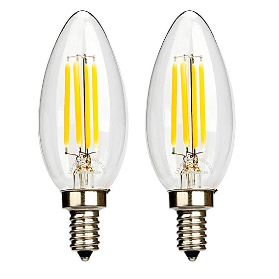 Leadleds 4W LED Filament Candelabra Bulb, E12 Base 2700K Warm White 380 Lumens B11 Candle LED Bulb, 40W Equivalent LED Chandelier Bulb UL Listed, 2-Pack