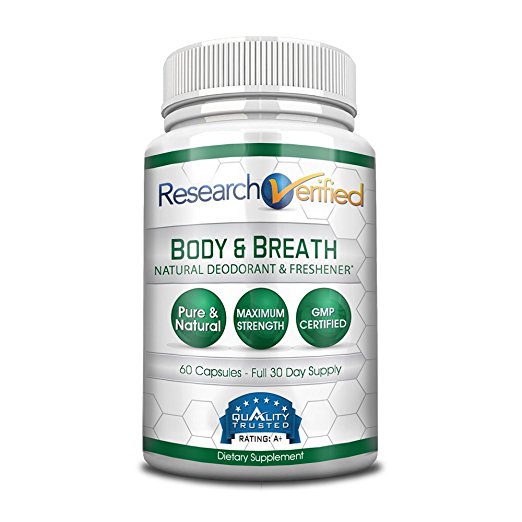 Research Verifed Body & Breath Natural Deodorant & Freshner - #1 Bad Breath & Body Odor Supplement - Provides Relief from Offensive Smells While Balancing Good Bacteria - 1 Bottle (1 Month Supply)