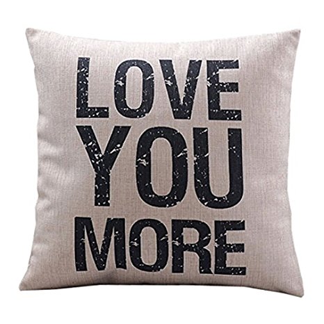 Onker Cotton Linen Square Decorative Throw Pillow Case Cushion Cover 18" x 18" Love You More