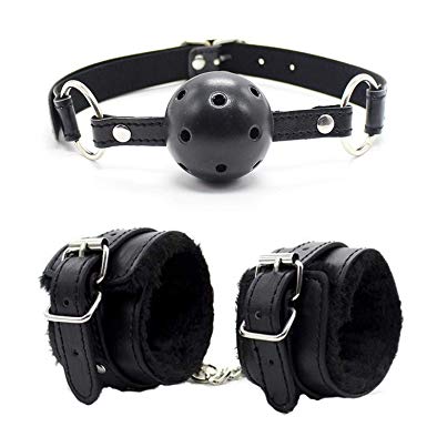 Jelove Open Breathable Leather Paly Ball and Soft PU Faux Leather Handcuffs Wrist Cuffs