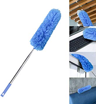 Microfiber Duster with Extension Pole, Extra Long 100 inches, with Bendable Head, Extendable Duster for Cleaning High Ceiling Fan, Interior Roof, Cobweb, Gap Dust- Wet or Dry Use(Blue)