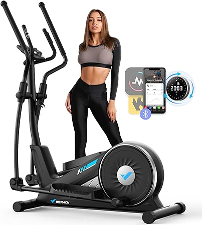 MERACH Elliptical Machine for Home Use，Elliptical Exercise Machine with Hyper-Quiet Magnetic Drive System, 16 Levels Adjustable Resistance,MERACH App, 350 LBS Weight Capacity