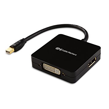 Cable Matters Gold Plated Mini DisplayPort (Thunderbolt™ Port Compatible) to HDMI/DVI/DisplayPort Male to Female 3-in-1 Adapter in Black