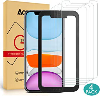 Aodoor Screen Protector for iPhone 11, 6.1 inch, 4 Pack, 2.5D Edge Tempered Glass Film Compatible with iPhone 11 Anti-Scratch, Advanced HD Clarity, Easy Installation Alignment Frame