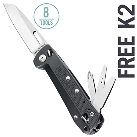 LEATHERMAN - FREE K2 EDC Pocket Knife and Multitool with Magnetic Locking, Aluminum Handles and Pocket Clip, Built in the USA, Gray