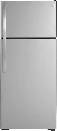 GE GTE18GSNRSS 28 Energy Star Qualified Top Freezer Refrigerator with 17.52 cu. ft. Capacity LED Lighting Adjustable Glass Shelves and Upfront Temperature Controls in Stainless Steel