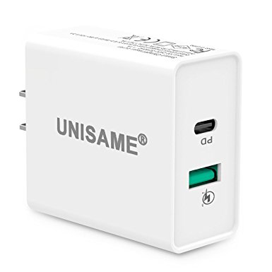Type C USB Charger, UNISAME Quick Charge 3.0 USB Wall Charger with USB C PD Fast Charge Output for iPhone X 8 7 6 6S Plus, iPad Pro Air Mini, Galaxy S8 S9 S7 S6 Edge Note 8, LG, Google Pixel, ZTE, HTC