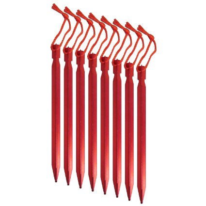 Pack of 8 Aluminum Tent Stakes Y Beam Design with Pull Cords - Includes Carry Bag