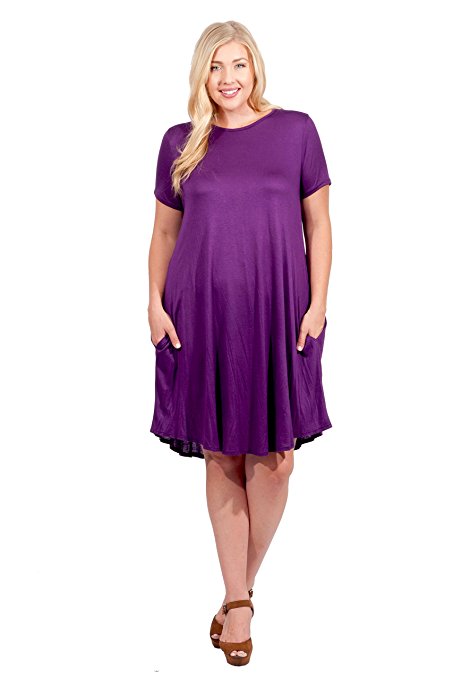Hot Ginger Women's Plus Size Short Sleeve Swing Dress with Pockets