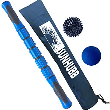 Muscle Roller Stick, Spiky & Lacrosse Balls Set by SunHubb - Full Body Massage Athletic Kit - Calf Leg IT-Band Hip Hamstring Shin Foot Back Fascia Pressure Point Massager