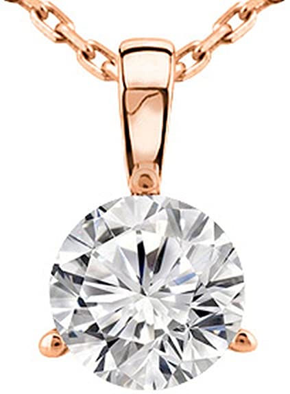 0.5 Carat Round Diamond 3 Prong Solitaire Pendant Necklace J Color I2 Clarity w/ 16" 14K Gold Chain