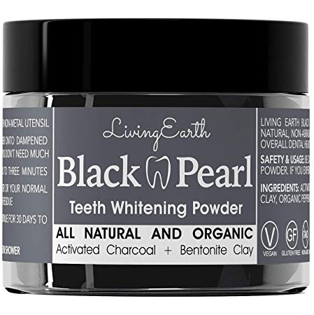 Living Earth Black Pearl Activated Charcoal - Teeth Whitening - Freshens Breath - Organic & All Natural - Remineralizing Tooth Powder - Anti-Bacterial - Made In USA - Glass Jar