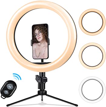 10.2" Ring Light with Tripod Stand - Rovtop LED Selfie Light with Phone Holder, Dimmable Ring Light Kit with 3 Colors for Makeup, YouTube Video Shooting, Photography, Vlogging, Live Streaming