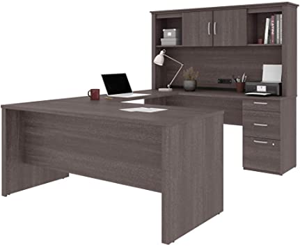 Bestar, Universel Collection, Modern U or L-Shaped Executive Office Desk with Hutch