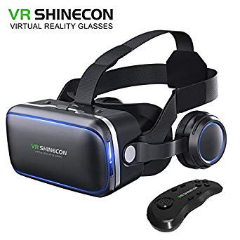 VR SHINECON Original 6.0 VR Headset Version Virtual Reality Glasses Stereo Headphones 3D Glasses Headset Helmets Support 4.7-6.0 inch Large Screen Smartphone (with Controller SC-B01)