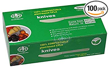 GreenWorks 100% Biodegradable Compostable CPLA Disposable Cutlery Knives,100 Count 7" Heavyweight Utensils Flatware Knives