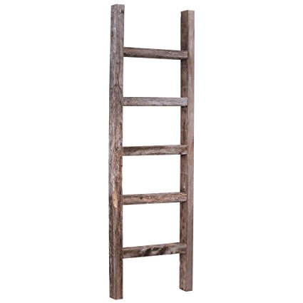 BarnwoodUSA Rustic 4 Foot Decorative Wooden Ladder - 100% Reclaimed Wood, Weathered Gray