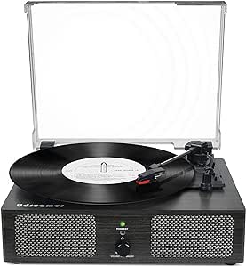 Vinyl Record Player Wireless Turntable with Built-in Speakers and USB Belt-Driven Vintage Phonograph Record Player 3 Speed for Entertainment and Home Decoration Black