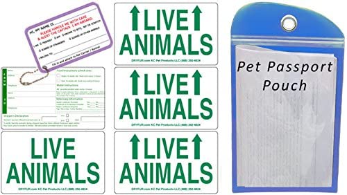 DryFur Live Animal Label Set of 5 Stickers w/Pet Passport Pouch Blue