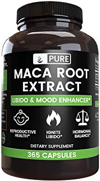 Natural Maca Root, 365 Capsules, 3 Month Supply, 10:1 Ratio, No Stearates or Rice Filler, No GMO, Made in USA, Gluten-Free, Potent, 1640 mg Black Red Yellow Maca Root Extract with No Additives
