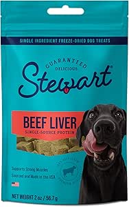 Stewart Freeze Dried Dog Treats, Beef Liver, 2 oz, Grain Free & Gluten Free, Resealable Pouch, Single Ingredient, Training Treat