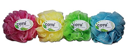 4 Pack of COTU ® Brand Exfoliating Bath Shower Mesh Pouf Sponge (Color Style # 4)
