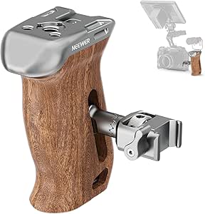 NEEWER Wooden Side Handle Grip with NATO Clamp, 1/4" & 3/8" Threads for ARRI, Cold Shoe, Vertical Adjustment, Compatible with SmallRig Camera Cage NEEWER Video Rig, Max Load: 22lb/10kg, CA100