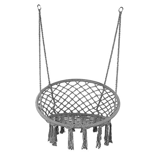 LAZZO Hammock Chair with Hanging kit, Hanging Knitted Mesh Cotton Rope Macrame Swing, 260 Pounds Capacity, 23.6" Seat Width,for Bedroom, Outdoors, Garden, Patio, Yard. Child, Girl, Adult(Gray)