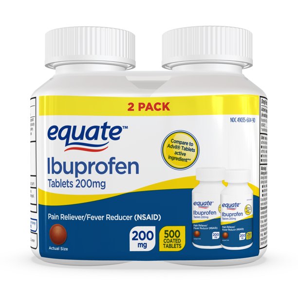 Equate Ibuprofen Tablets 200 mg, Pain Reliever/Fever Reducer (NSAID), 500 Count, 2 Pack