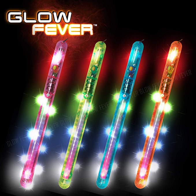Glow Fever Light-up LED Blinking Flashing Light Wand Sticks (8"), Multicolor Setting Options, Great Halloween Props Party Concerts, 12pcs