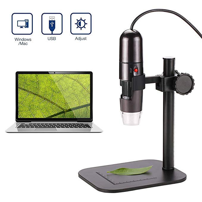 DEPSTECH USB Digital Microscope, 720P 50X to 1200X Magnification Endoscope, 5X Zoom Mini Inspection Camera with 8 Adjustable LED Lights, Working with Win7/8/10, Linux & Mac PC