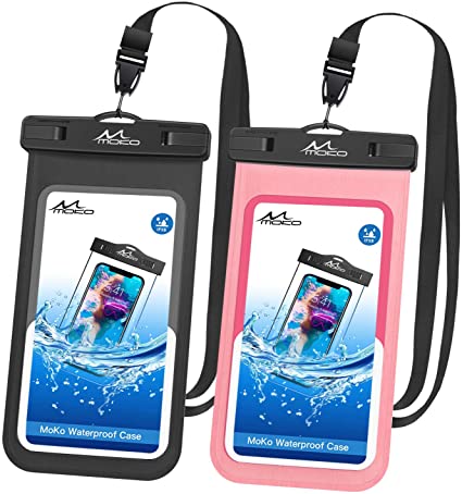 MoKo Waterproof Phone Pouch [2 Pack], Underwater Phone Case Dry Bag with Lanyard Compatible with iPhone 12 Mini/12/12 Pro, iPhone 11/11 Pro/11 Pro Max, X/Xs/Xr/Xs Max, 8/7 Plus, Galaxy S20, Note 10