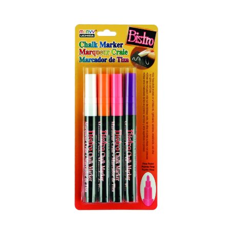 Uchida, 482-4H, 4 Piece, Bistro Fine Line Chalk Marker Set, Fluorescent Colors