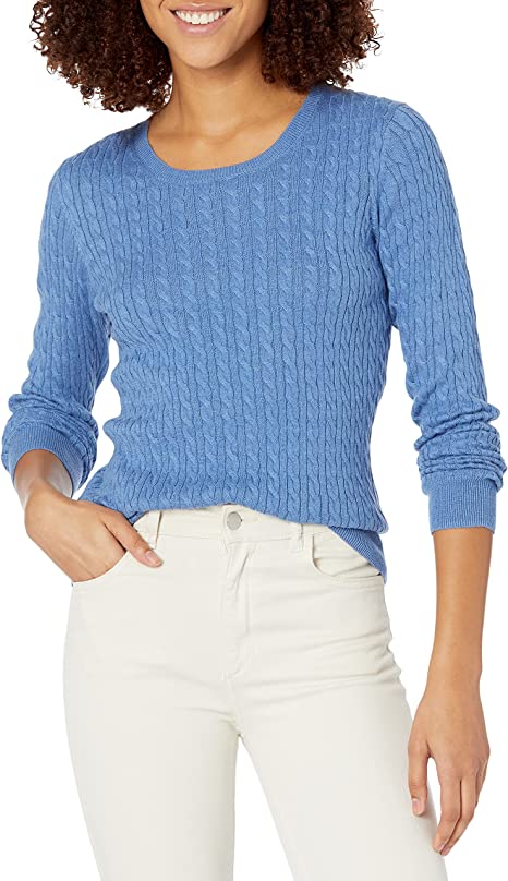 Amazon Essentials Women's Lightweight Long-Sleeve Cable Crewneck Sweater (Available in Plus Size)