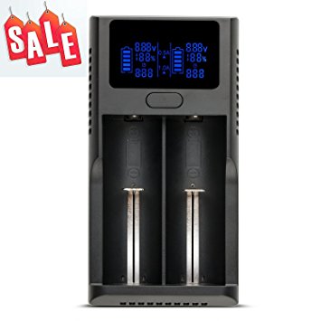 2-Bay Li-ion Battery Charger for 18650 26650 18500 18350 17670 1634 14500 10440 with LCD