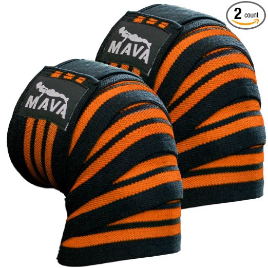 Mava Sports Knee Wraps (Pair) for Cross Training WODs,Gym Workout,Weightlifting,Fitness & Powerlifting - Knee Straps for Squats - For Men & Women- 72"-Compression & Elastic Support