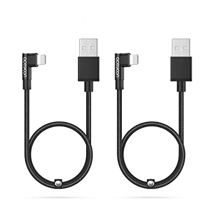 MFi Right Angle Lightning Cable 2 Pack 1ft iPhone Charger Cable 90 Degree Braided Fast Charging and Data Sync iPad Powerline Cord Compatible for iPhone 11/11 Pro, XS Max/XR/XS/X, 8/7/6, iPod, iPad