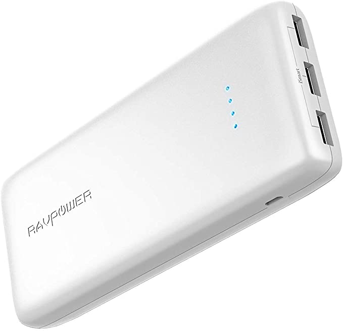 RAVPower Portable Charger, 22000mAh external Battery Pack 22000 Power banks 5.8A Output 3-Port (2.4A Input, iSmart 2.0 USB Ports, Li-Polymer Phone Charger) for Smartphone Tablet – White