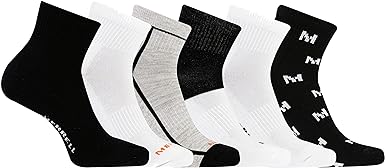 Merrell Men's and Women's Recycled Cushioned Crew Socks - Unisex 6 Pair Pack - Arch Support Band and Moisture Management