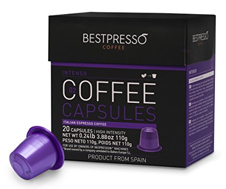 Nespresso Compatible Gourmet Coffee Capsules- 120 Pod Intenso Blend (High Intensity) - for Original Line Nespresso Machine -Bestpresso Brand -Certified Genuine Espresso-60 Days Satisfaction Guarantee