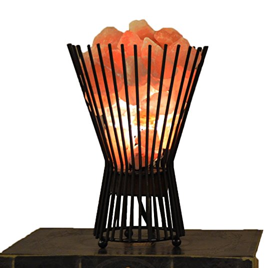 Maymii.Home 10" Himalayan Salt Crystal Table Desk Lamp Light Lights with Salt Chunks in Vintage Black Vase Metal Basket Dimmer switch , Bulb Include For Bedroom, Living Room Kitchen