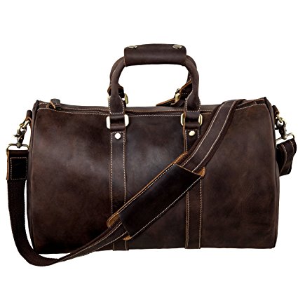 S-ZONE Crazy Horse Genuine Leather Travel Tote Luggage Duffel Handbag