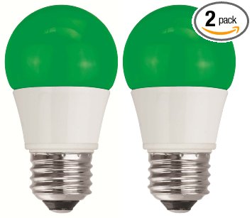 TCP 40 Watt Equivalent 2-pack, Green LED A15 Regular Shaped Light Bulbs, Non-Dimmable RLAS155WGR236